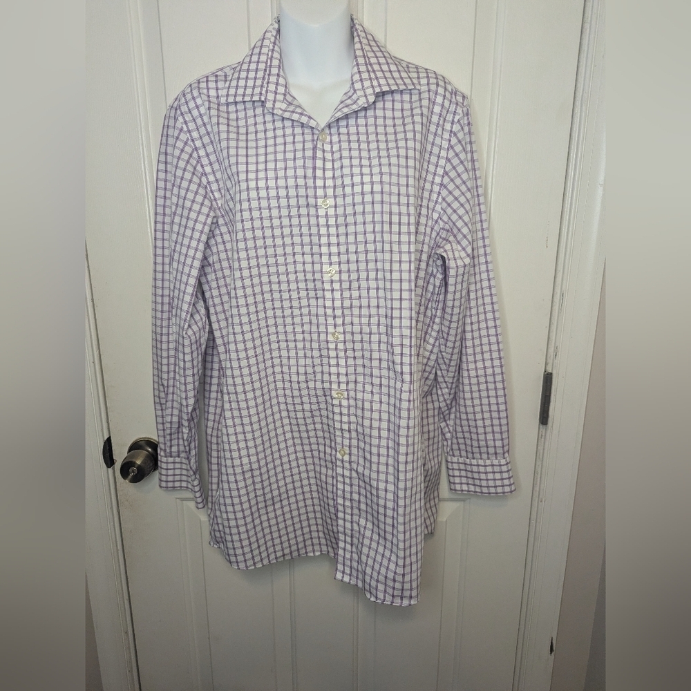 Michael Kors Men's Medium 15.5 (32/33) Purple White Checkered Gingham Shirt